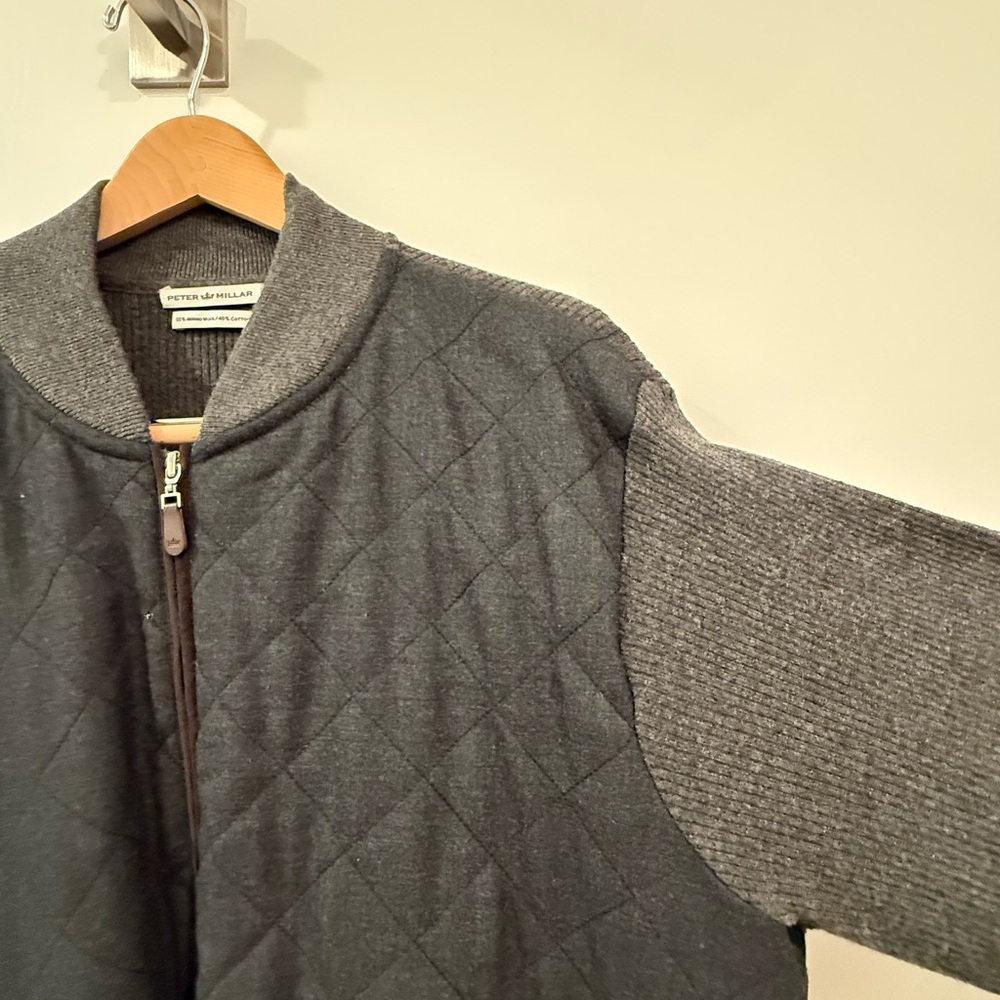 Peter Millar Charcoal Quilted Jacket with Textured Sleeves
